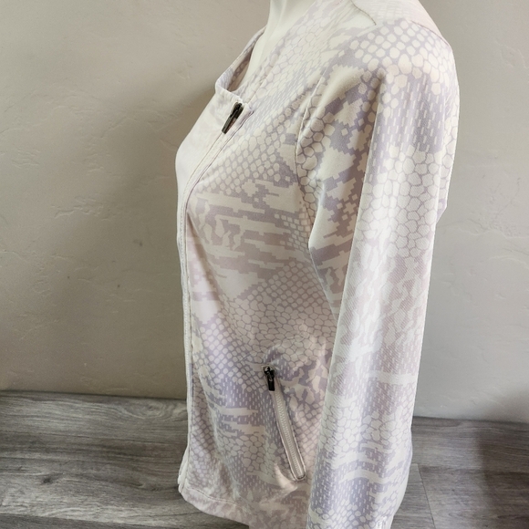 LUCY White Violet Jacket M Asymmetrical Moto Style Activewear Leopard Print - Picture 12 of 14